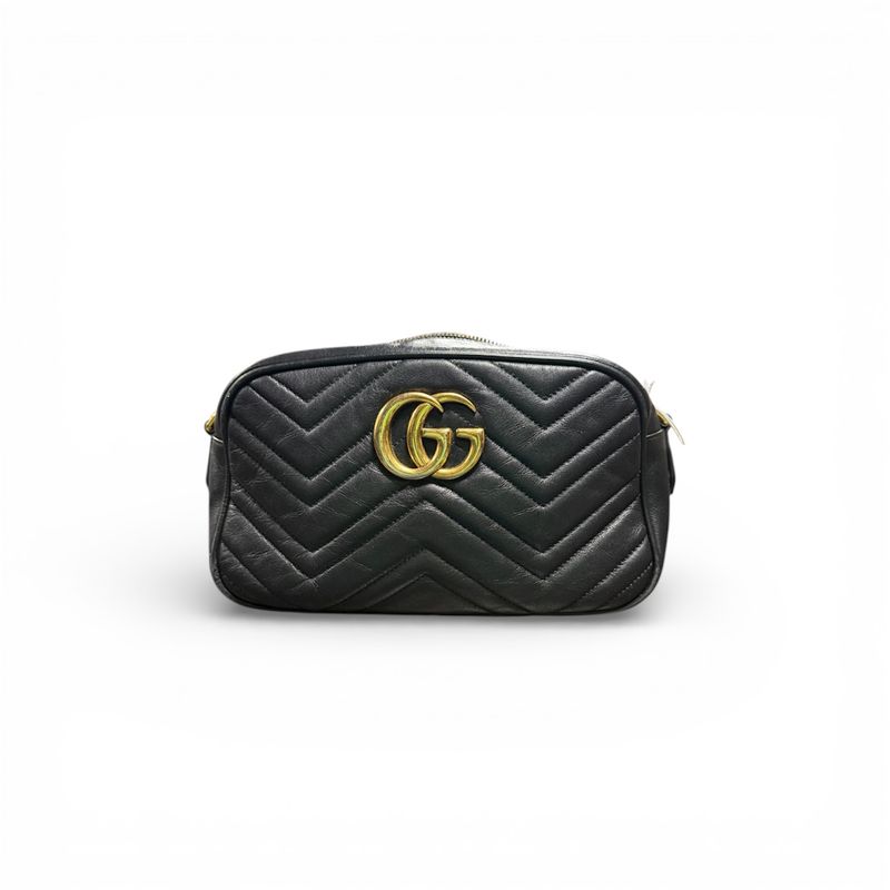 GUCCI BLACK MARMONT MINI CAMERA BAG (PRELOVED) C CONDITION