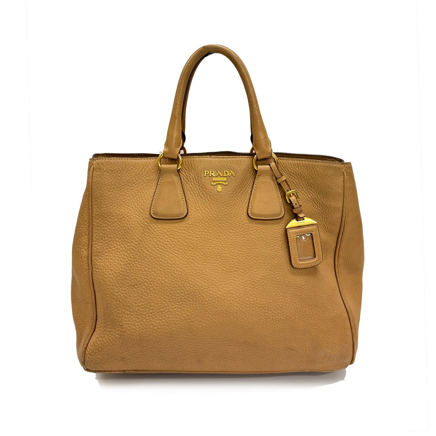 PRADA LARGE TAN VITELLO DAINO SATCHEL  TOTE BAG