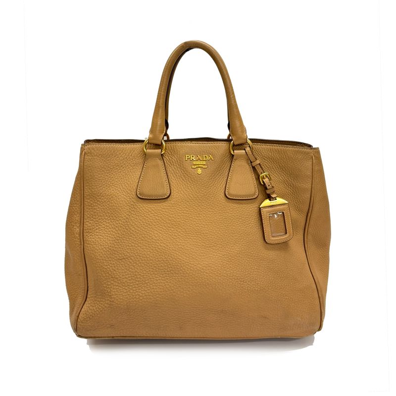 PRADA LARGE TAN VITELLO DAINO SATCHEL  TOTE BAG