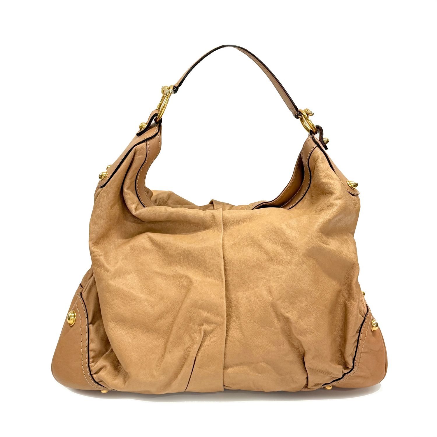 GUCCI VINTAGE CUIR BEIGE JOCKEY HOBO