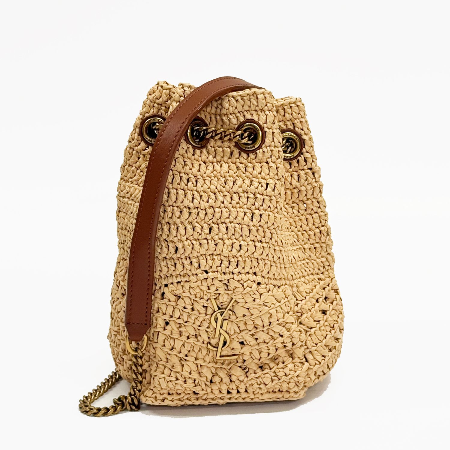 SAINT LAURENT BEIGE JOE  RAFFIA BUCKET  BAG