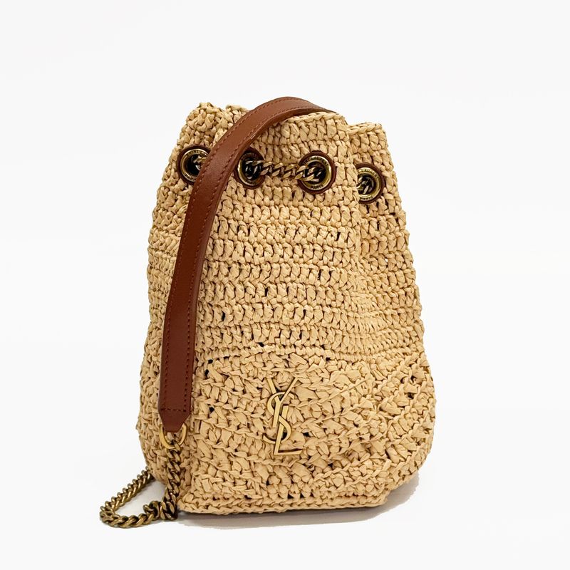 SAINT LAURENT BEIGE JOE  RAFFIA BUCKET  BAG