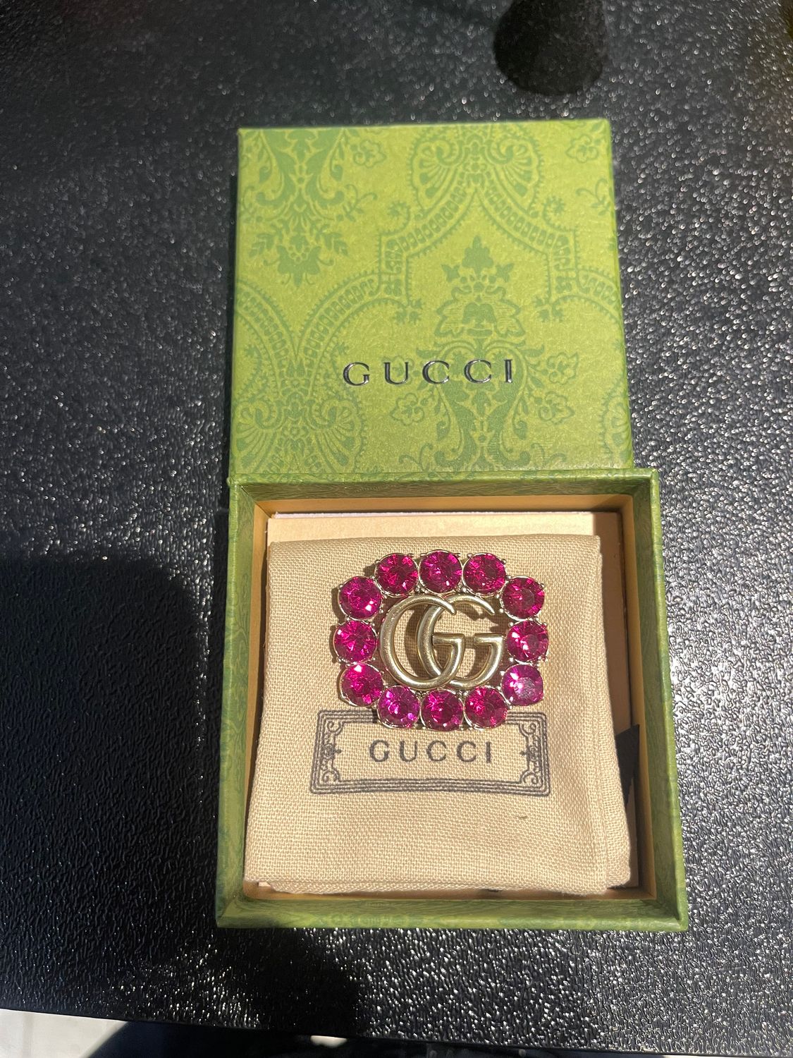 GUCCI GG MARMONT PINK CRYSTAL BROOCH