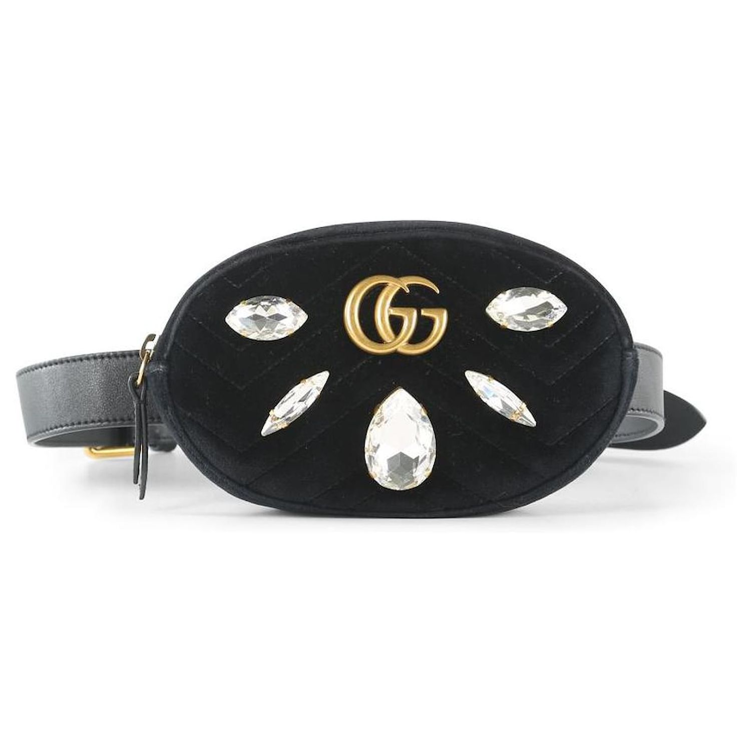 GUCCI MARMONT BLACK VELVET CRYSTAL BELT BAG