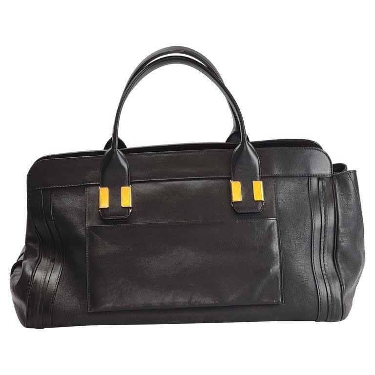 CHLOE BLACK LEATHER ALICE TOTE MM
