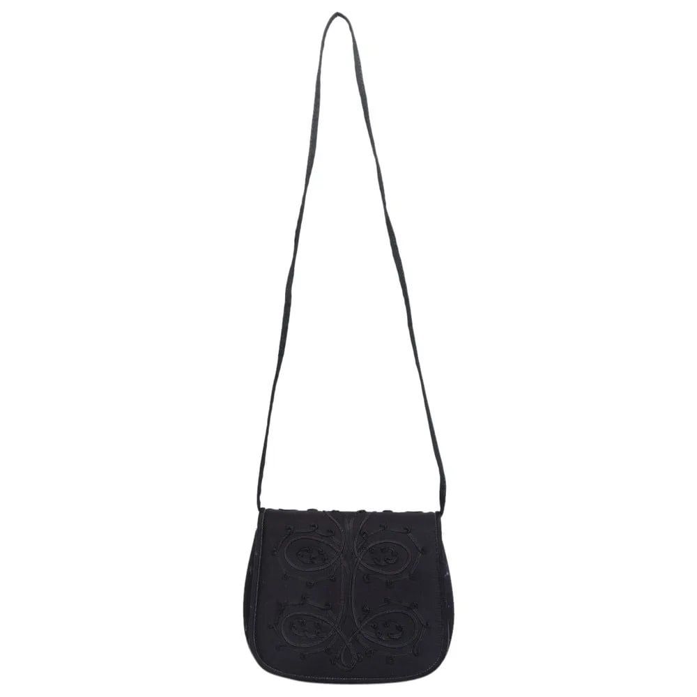GIVENCHY VINTAGE BLACK SATIN EMBROIDERY FLAP BAG