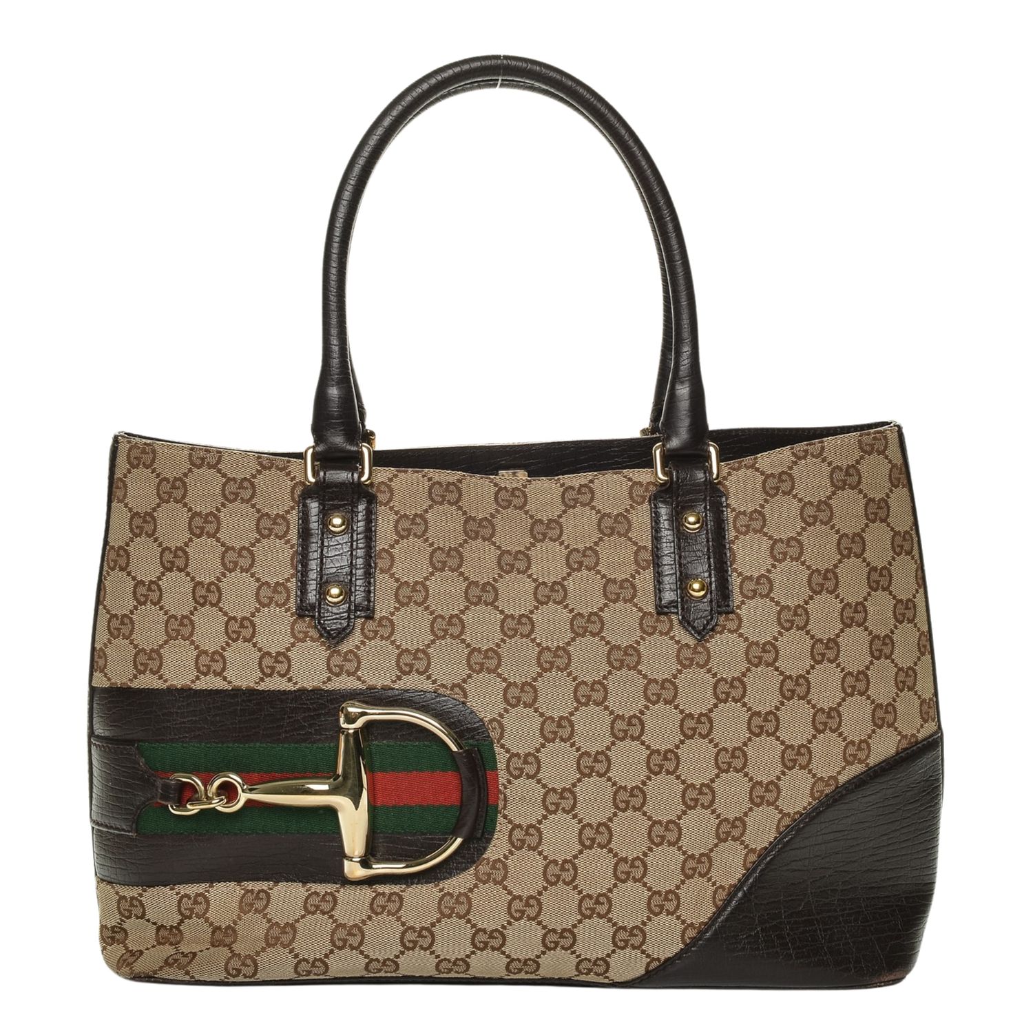 GUCCI MONOGRAM MEDIUM HASLER TOTE DARK BROWN (137385)
