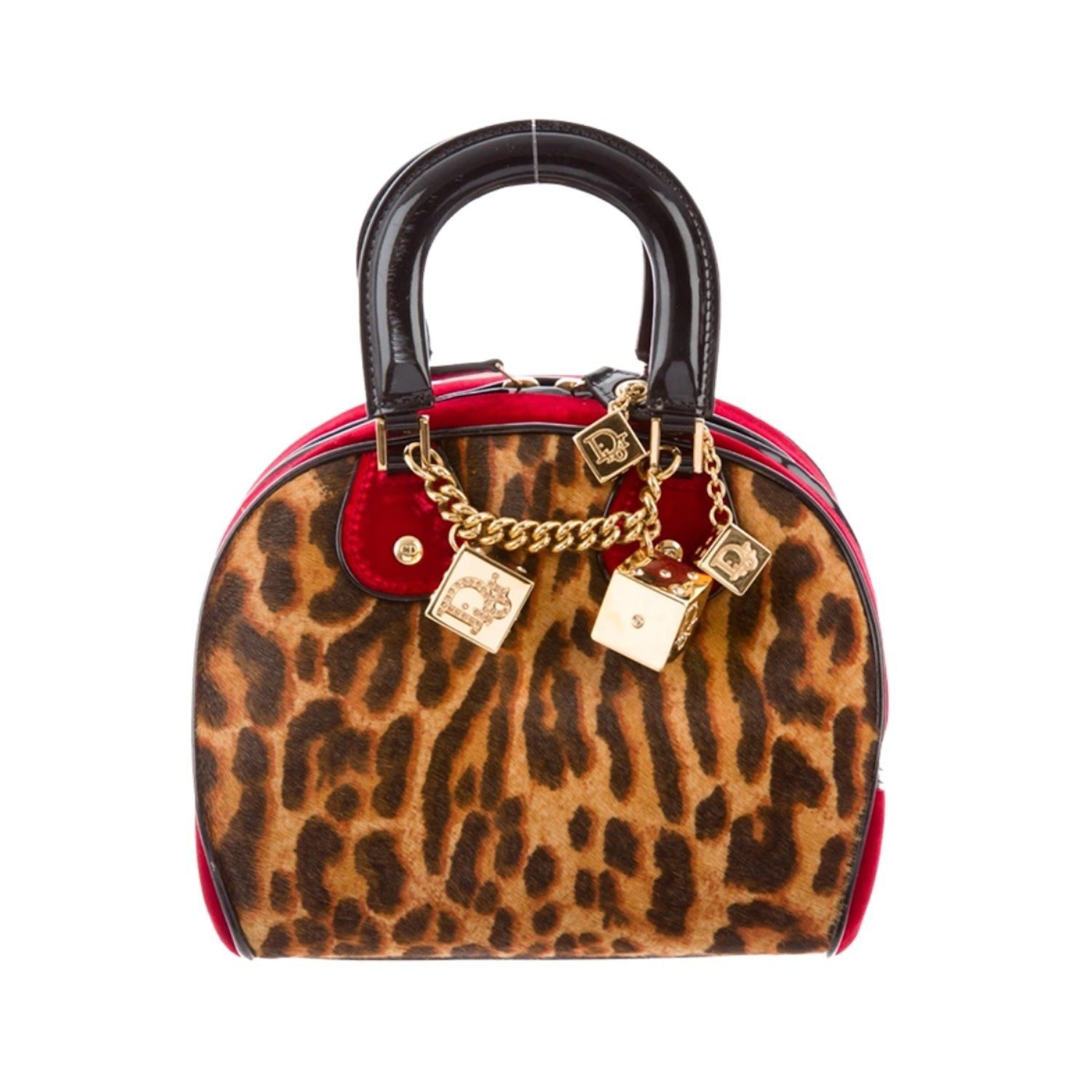 CHRISTIAN DIOR LEOPARD PRINT GAMBLER DICE BOWLER BAG MINI