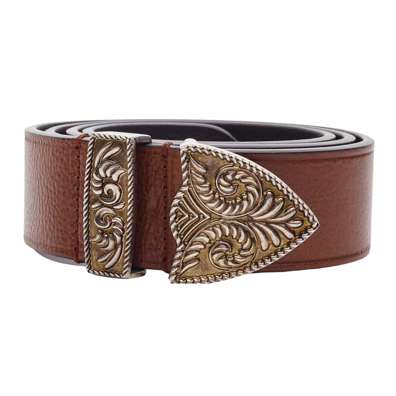 GIVENCHY BROWN LEATHER BELT WITH BRONZE WESTERN BUCKLE