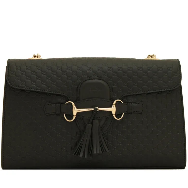 GUCCI BLACK LEATHER GUCCISSIMA EMILY CHAIN SHOULDER BAG SMALL