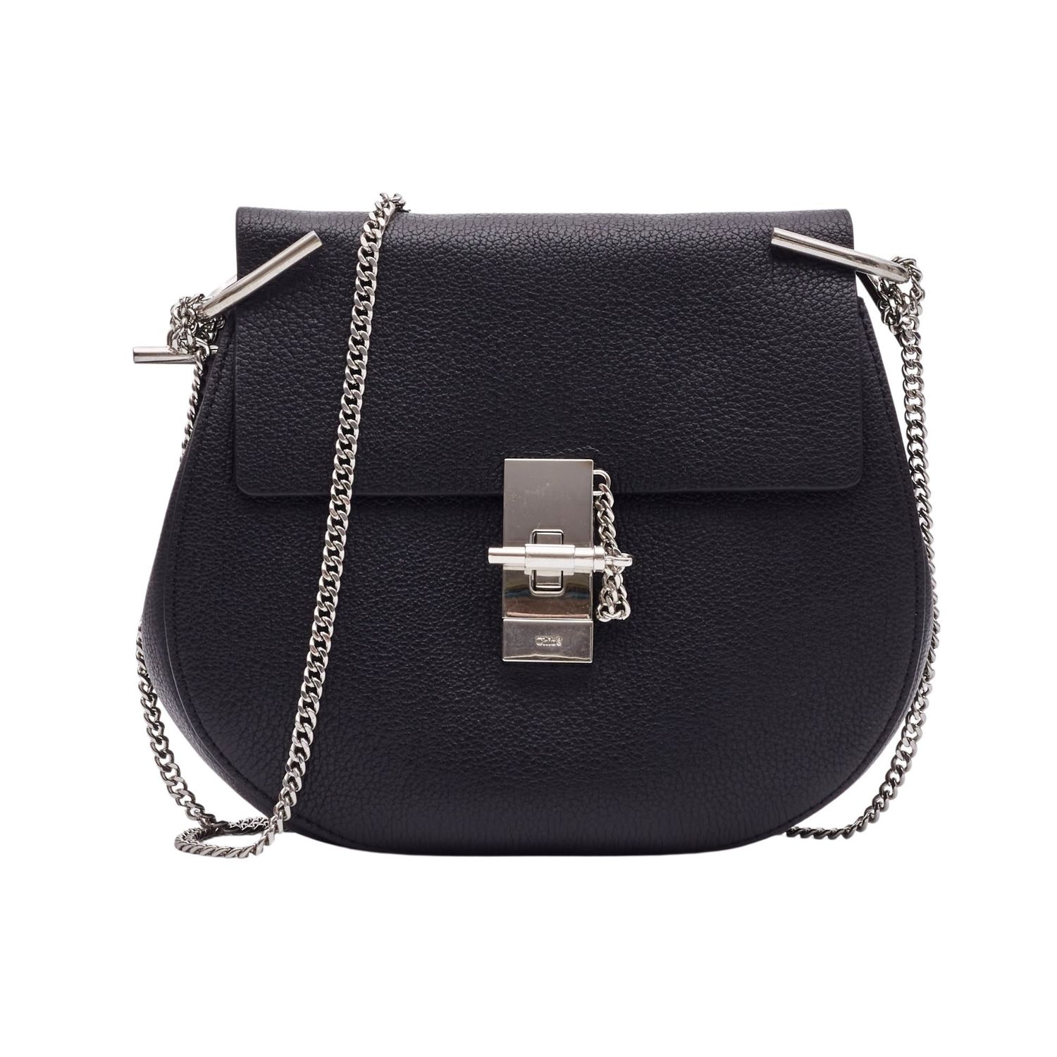 CHLOE GRAINED CALFSKIN DREW SHOULDER BAG BLACK