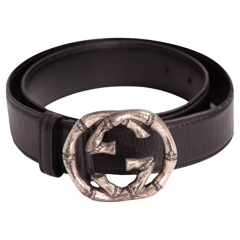 GUCCI BAMBOO GG AGED METAL BLACK LEATHER BELT (80/32)