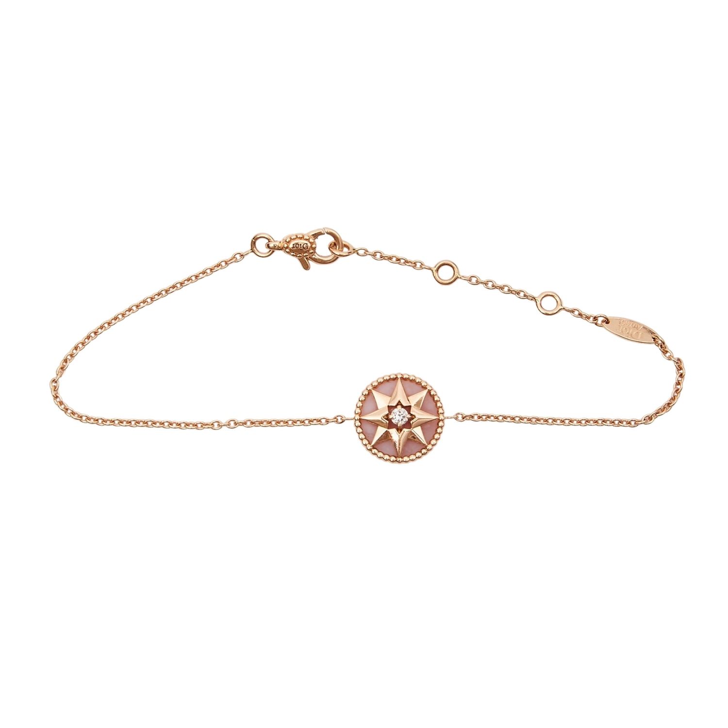 DIOR 18K GOLD  DIAMOND &amp; PINK OPALROSE DE VENTS CHARM BRACELET