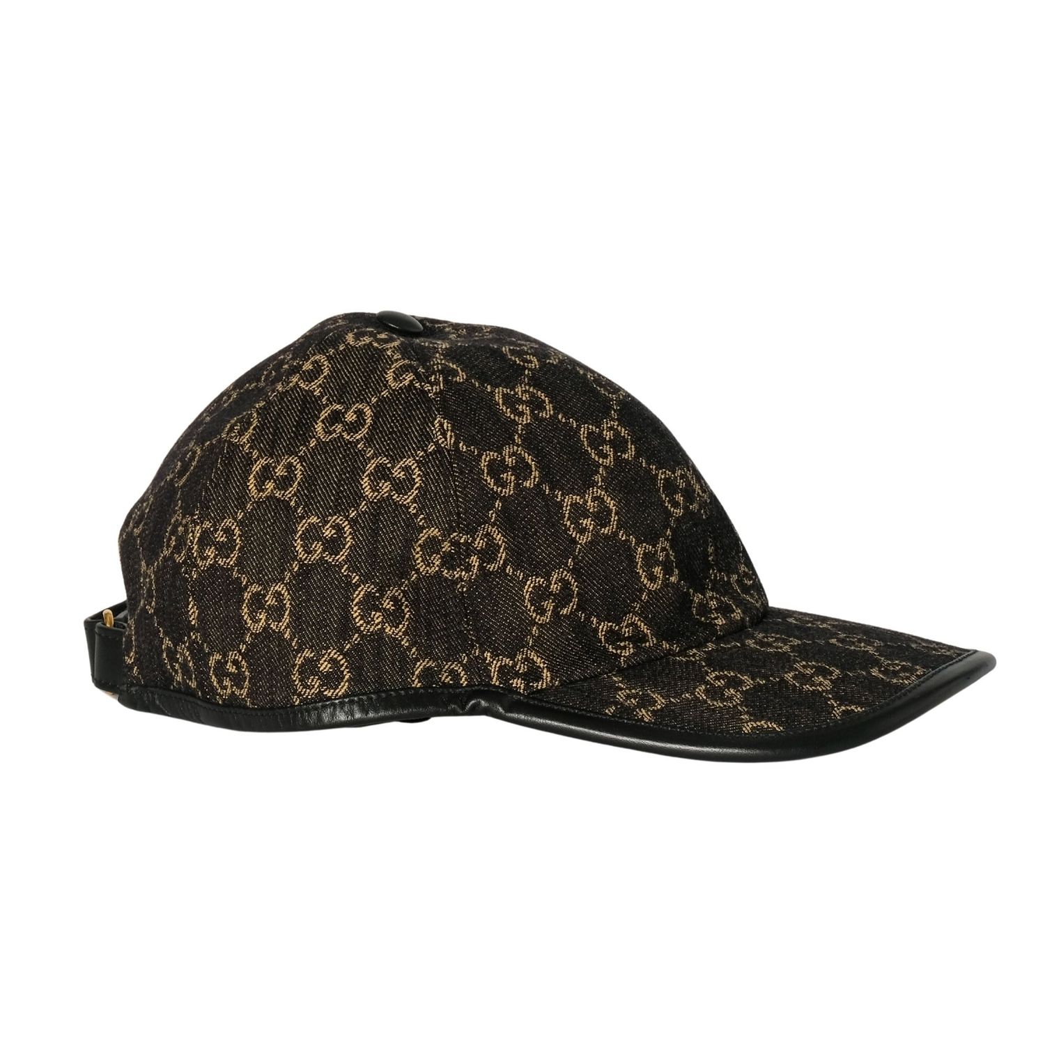 GUCCI DENIM BLACK GG MONOGRAM OSCAR BASEBALL CAP M