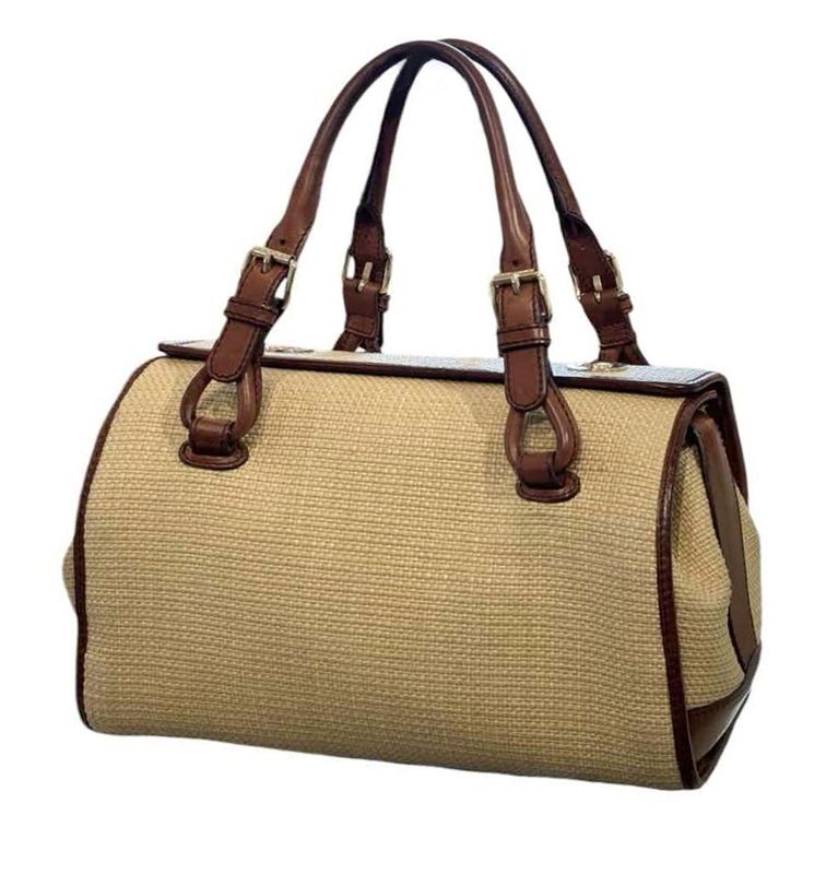 CELINE RAFFIA LEATHER DETAILED BEIGE BOSTON 30 HANDBAG