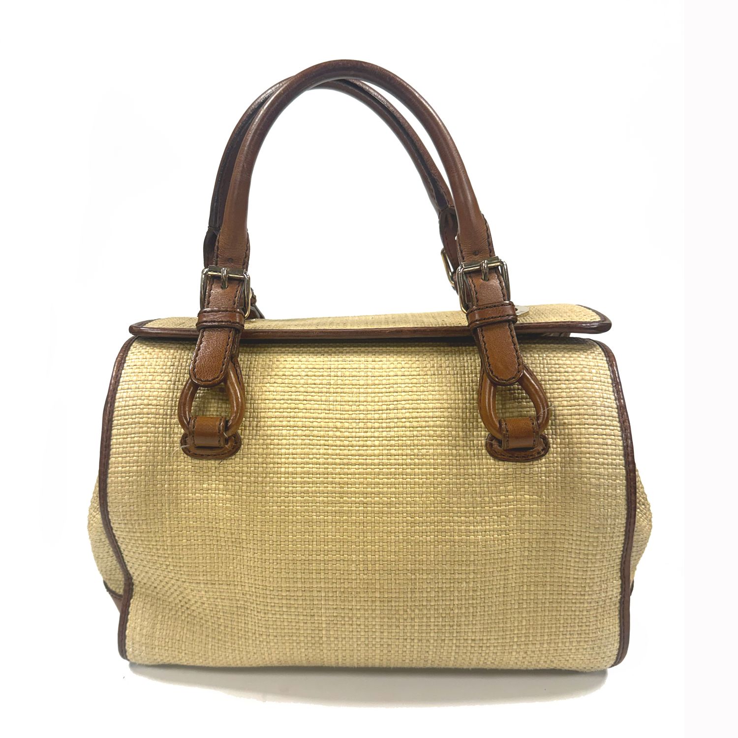 CELINE RAFFIA LEATHER DETAILED BEIGE BOSTON 30 HANDBAG