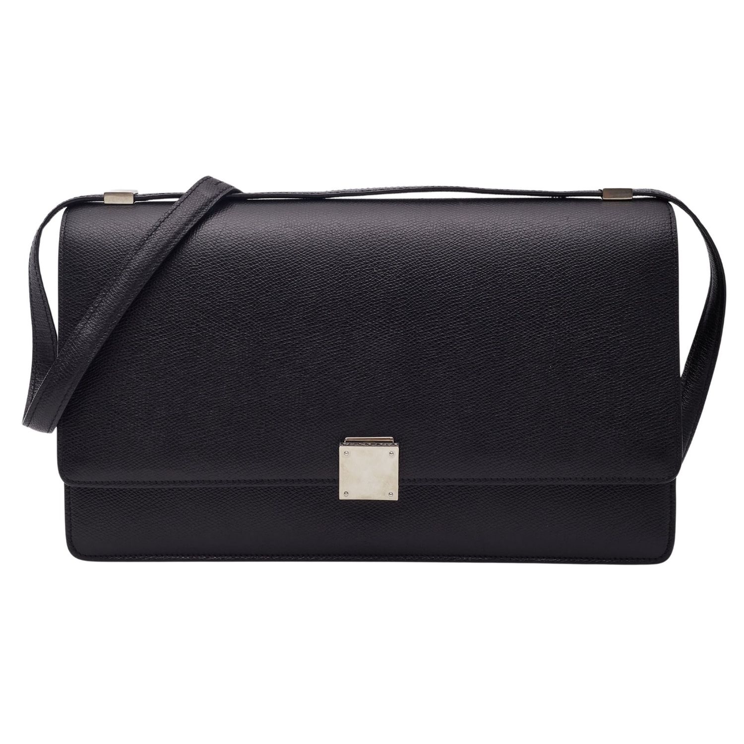 CELINE TEXTURED LEATHER BLACK CASE FLAP BAG MEDIUM