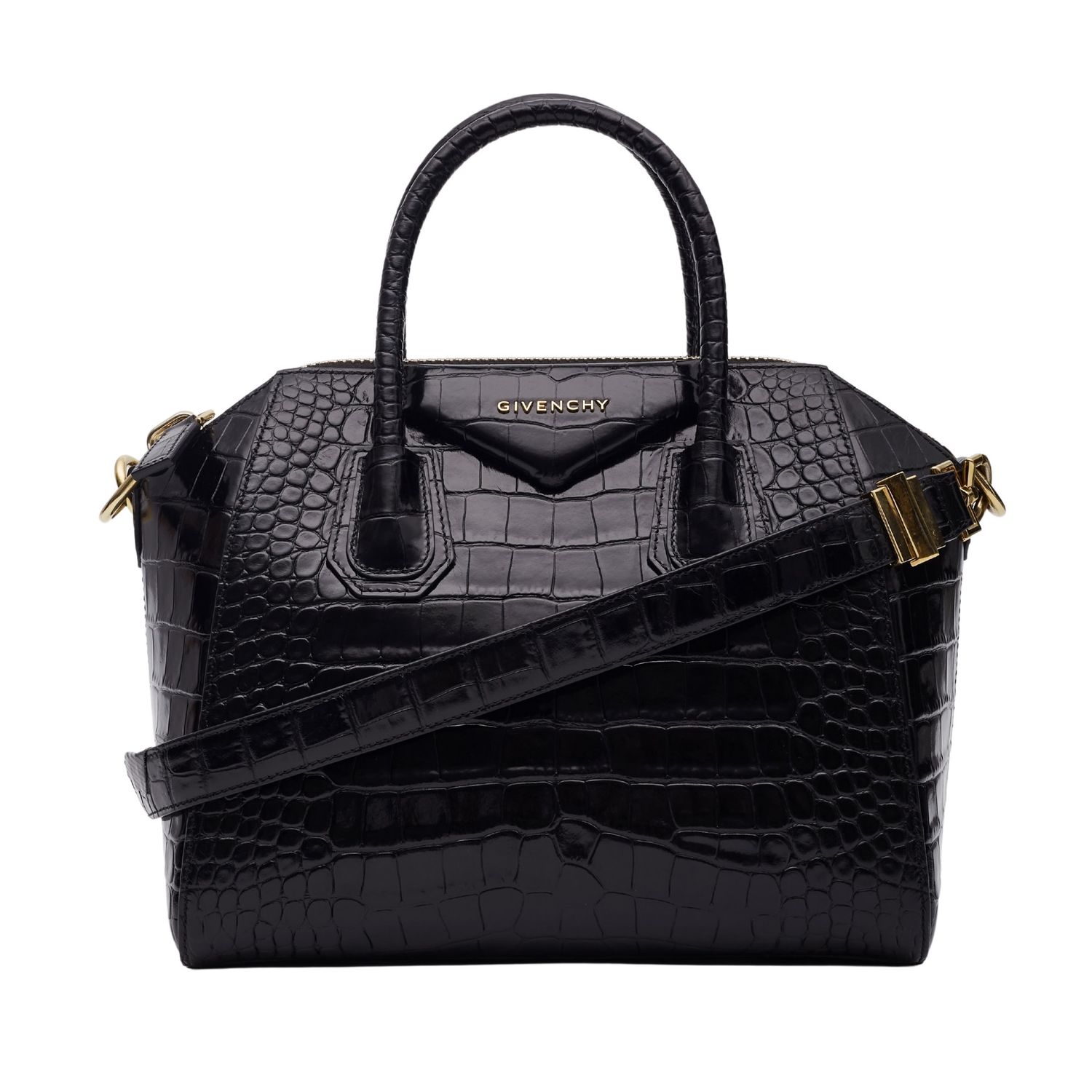 GIVENCHY BLACK CROC LEATHER ANTI GONA HANDBAG SMALL