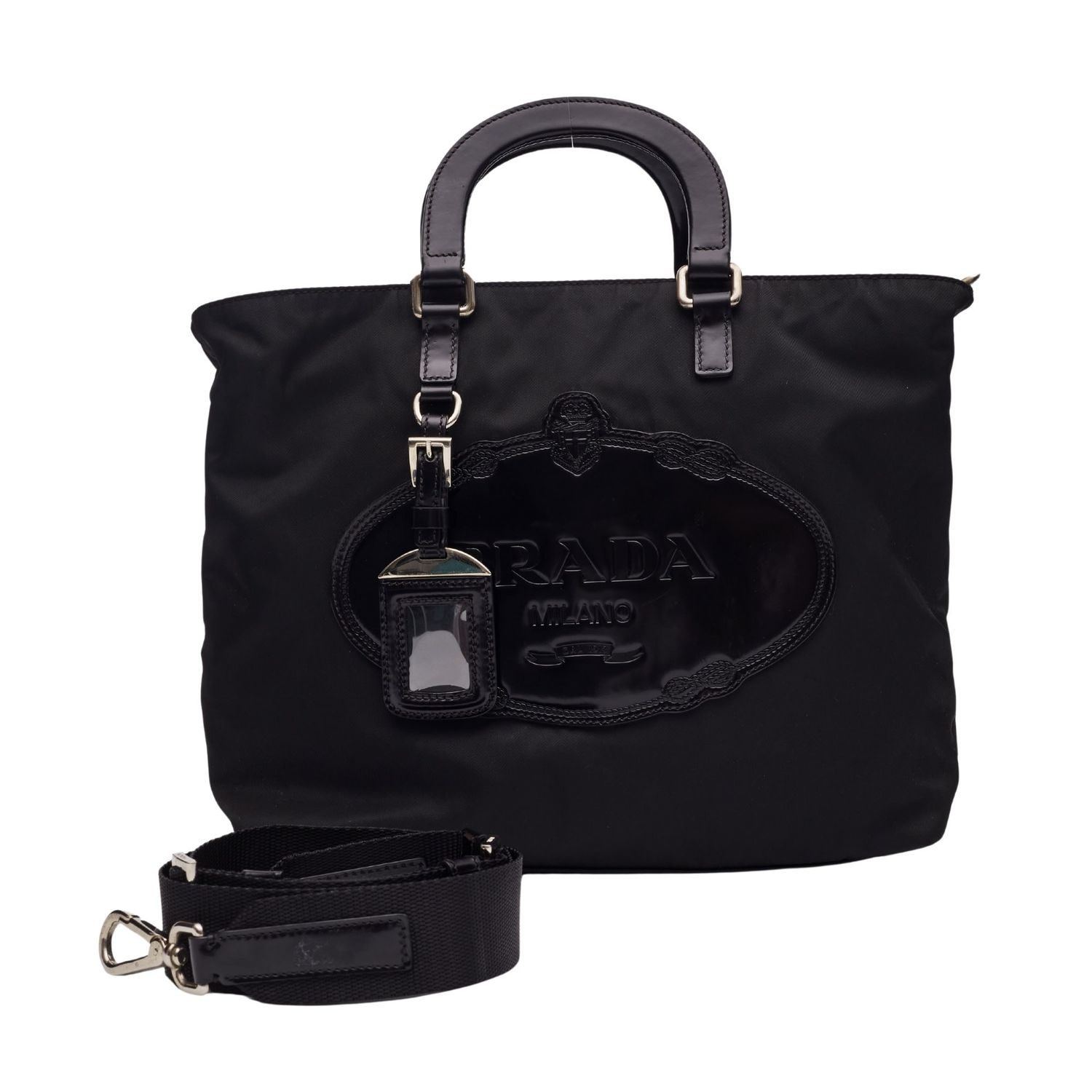 PRADA TESSUTO NYLON BLACK LOGO TOTE BAG
