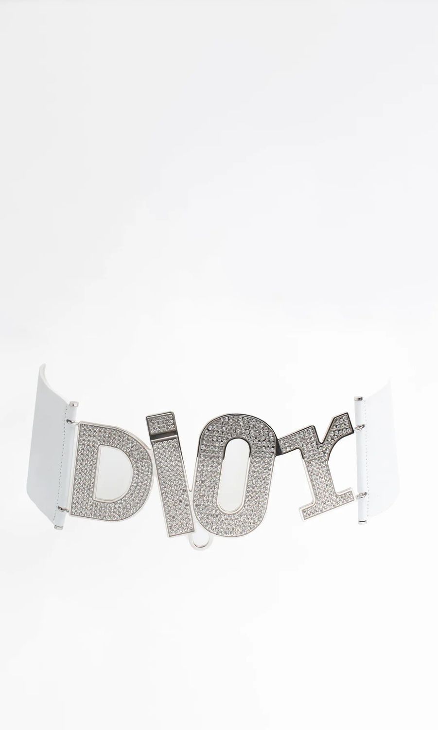 CHRISTIAN DIOR GALLIANO SWAROVSKI CRYSTAL LOGO BELT WHITE