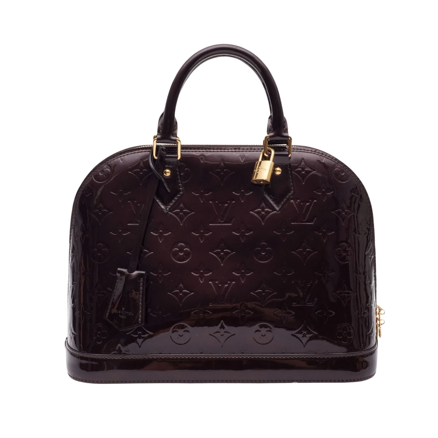 LOUIS VUITTON AMARANTE MONOGRAM VERNIS LEATHER ALMA PM BAG