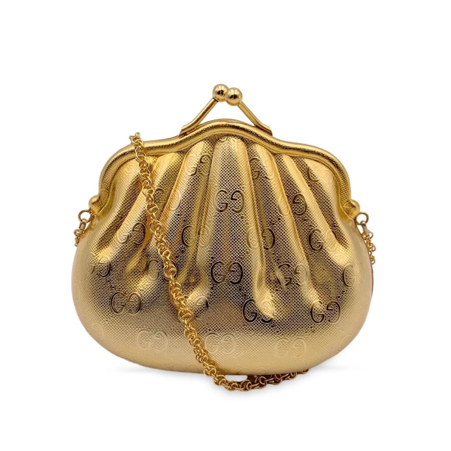 GUCCI GOLD MONOGRAM METAL SHELL MINAUDIÈRE BAG