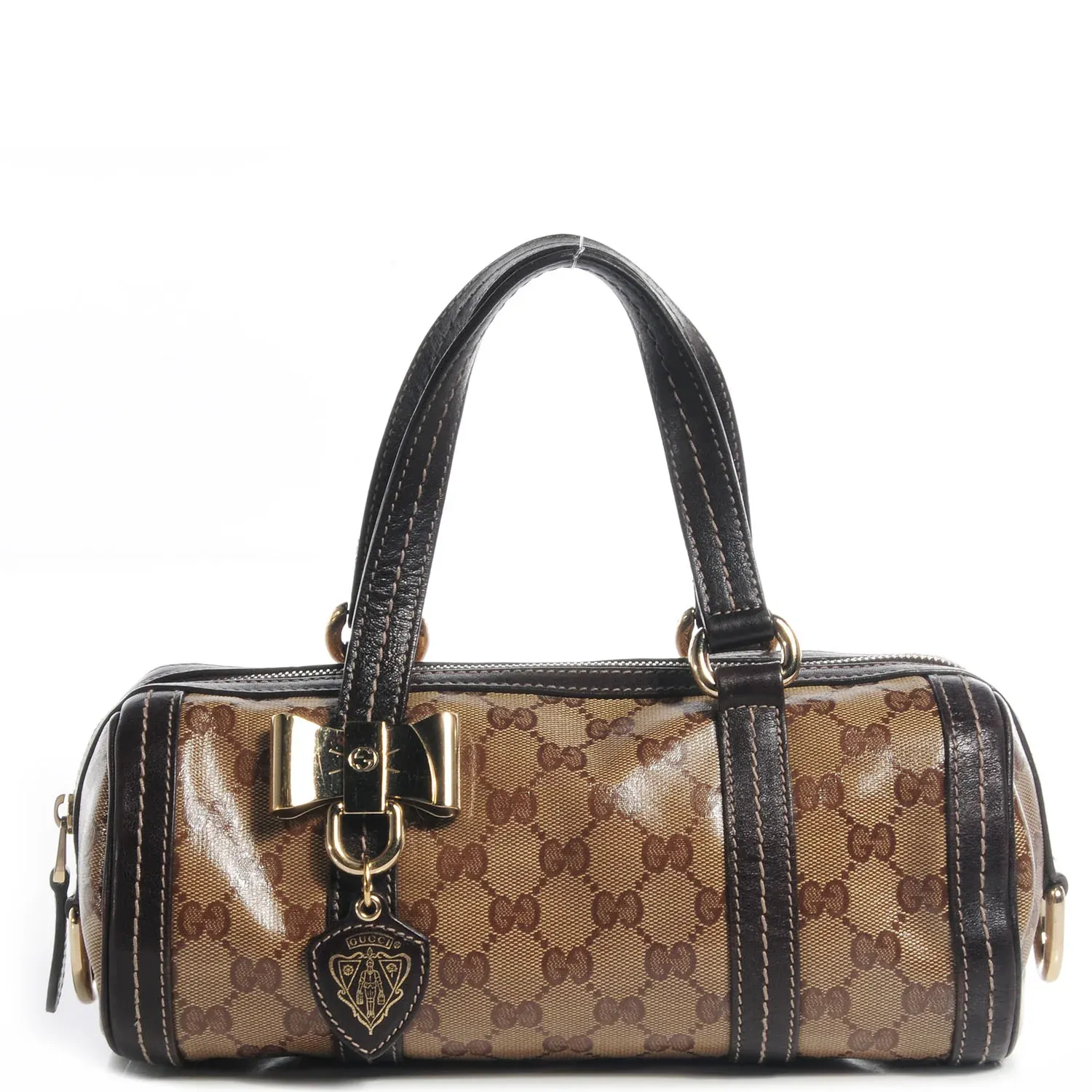 GUCCI MONOGRAM CRYSTAL DUCHESSA BOSTON BAG BROWN SMALL