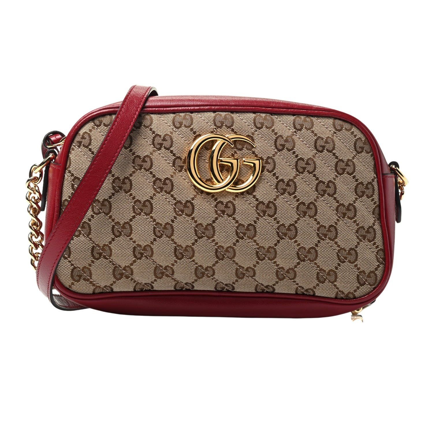 GUCCI MONOGRAM SMALL GG MARMONT SHOULDER BAG BEIGE RED