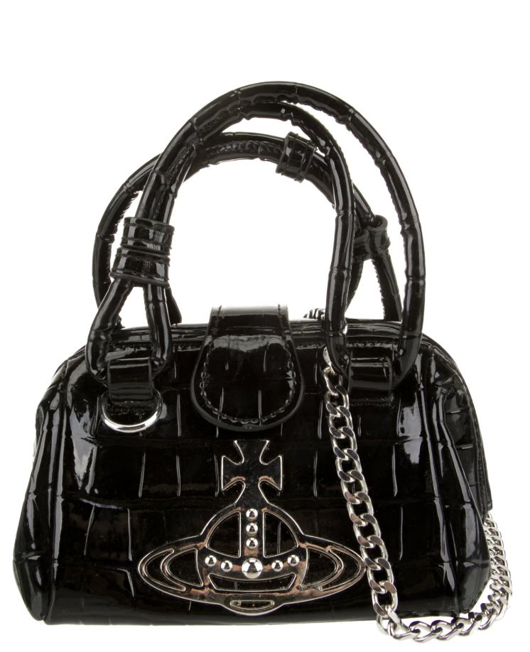 VIVIENNE WESTWOOD BLACK CROC EMBOSSED EVENING BAG