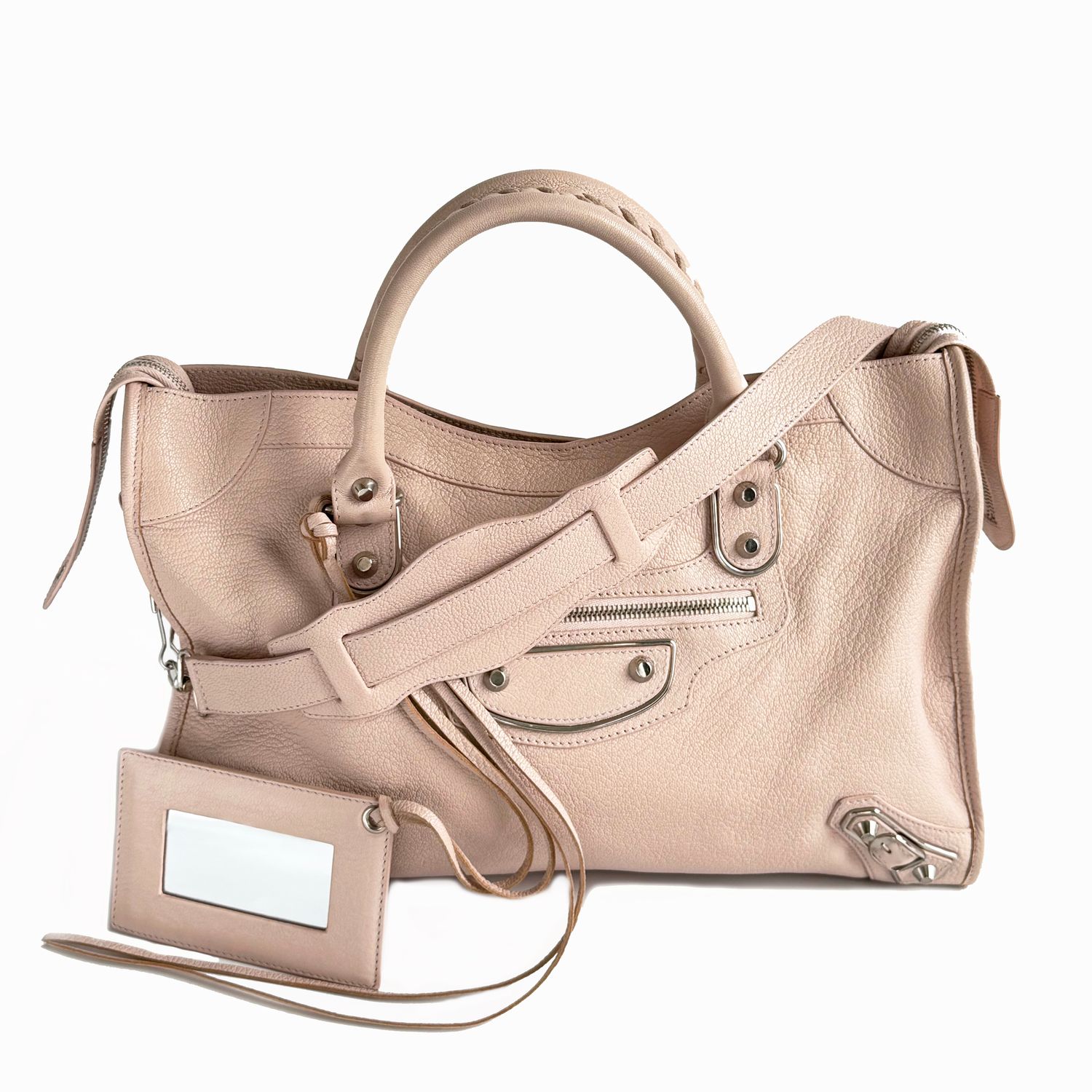 BALENCIAGA SILVER NUDE METALLIC EDGE  CITY BAG