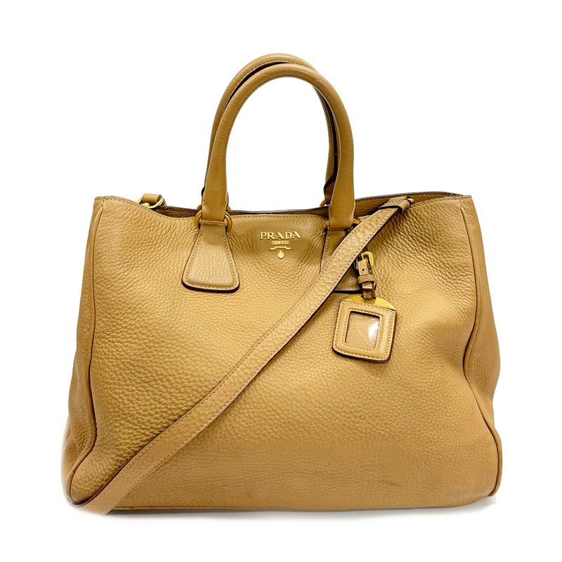 PRADA LARGE TAN VITELLO DAINO SATCHEL  TOTE BAG