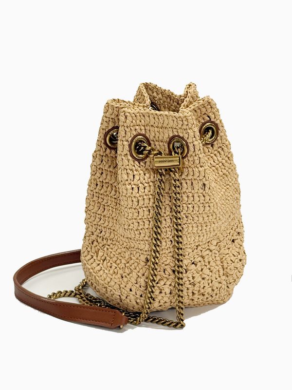 SAINT LAURENT BEIGE JOE  RAFFIA BUCKET  BAG