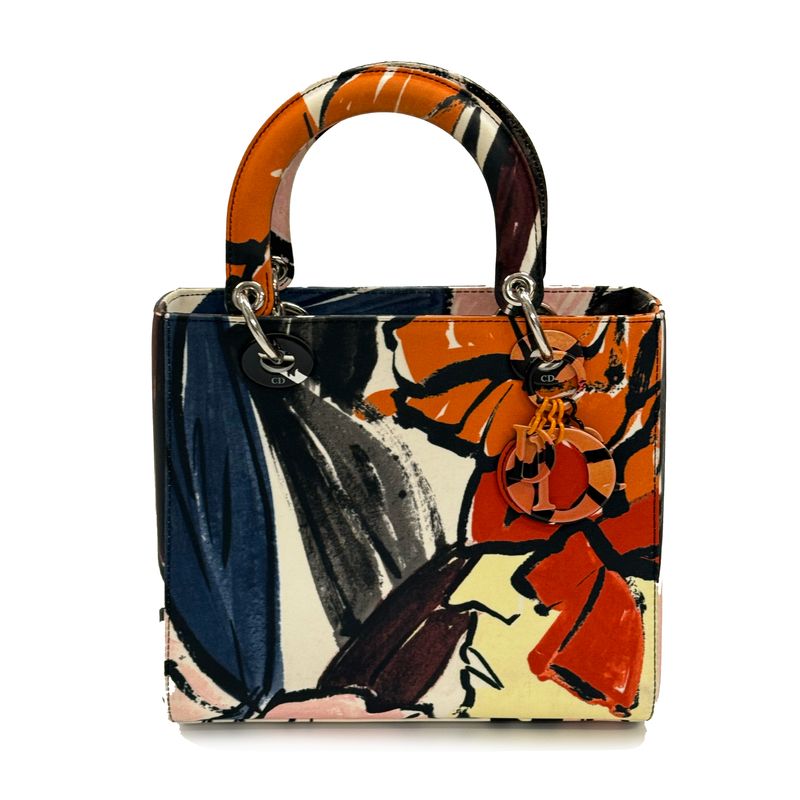 CHRISTIAN LADY DIOR CANVAS FLORAL GRAFFITI  VINTAGE MEDIUM HAND BAG