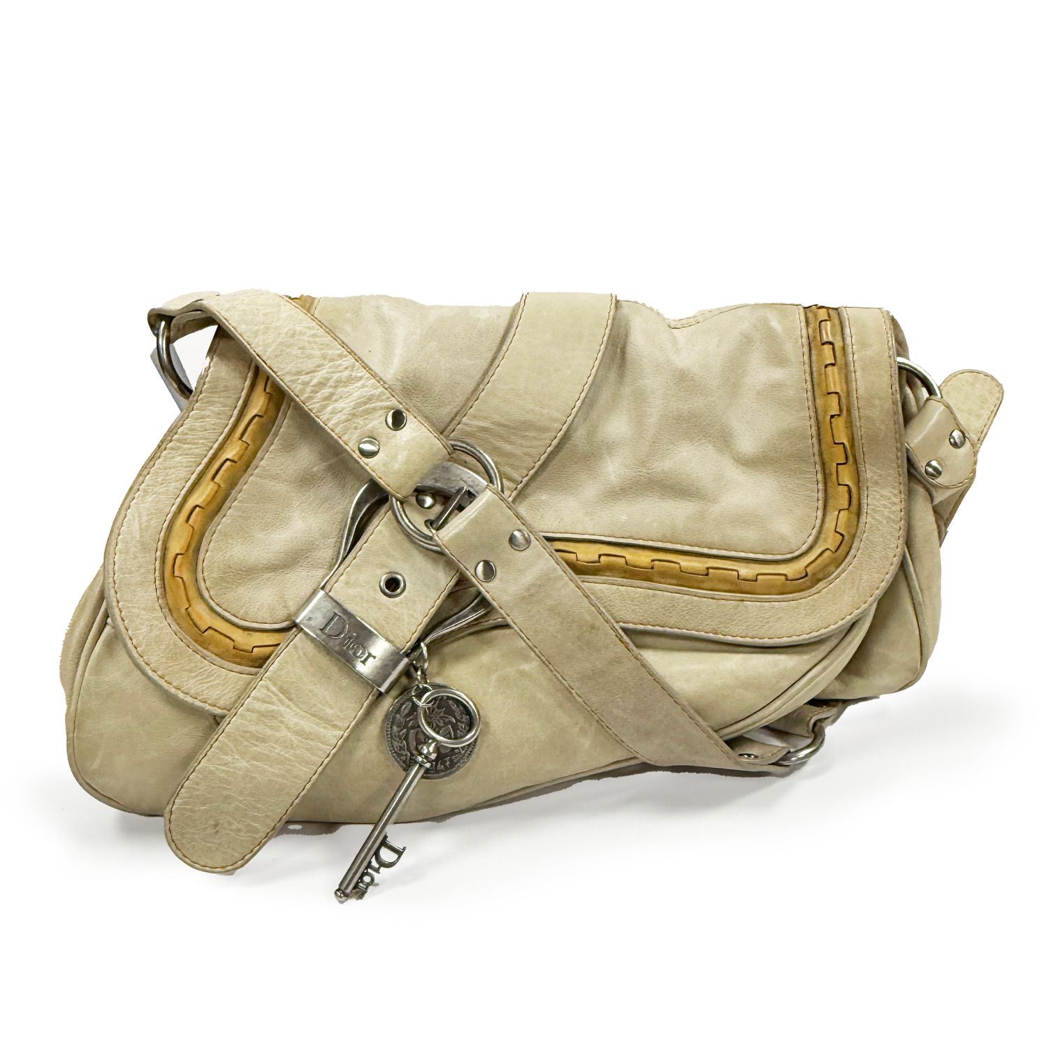 CHRISTIAN DIOR GAUCHO BEIGE DOUBLE SADDLE BAG BY JOHN GALLIANO