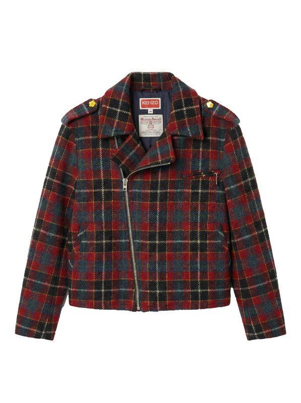 KENZO VESTE DE MOTARD À CARREAUX X HARRIS ROUGE TAILLE 40