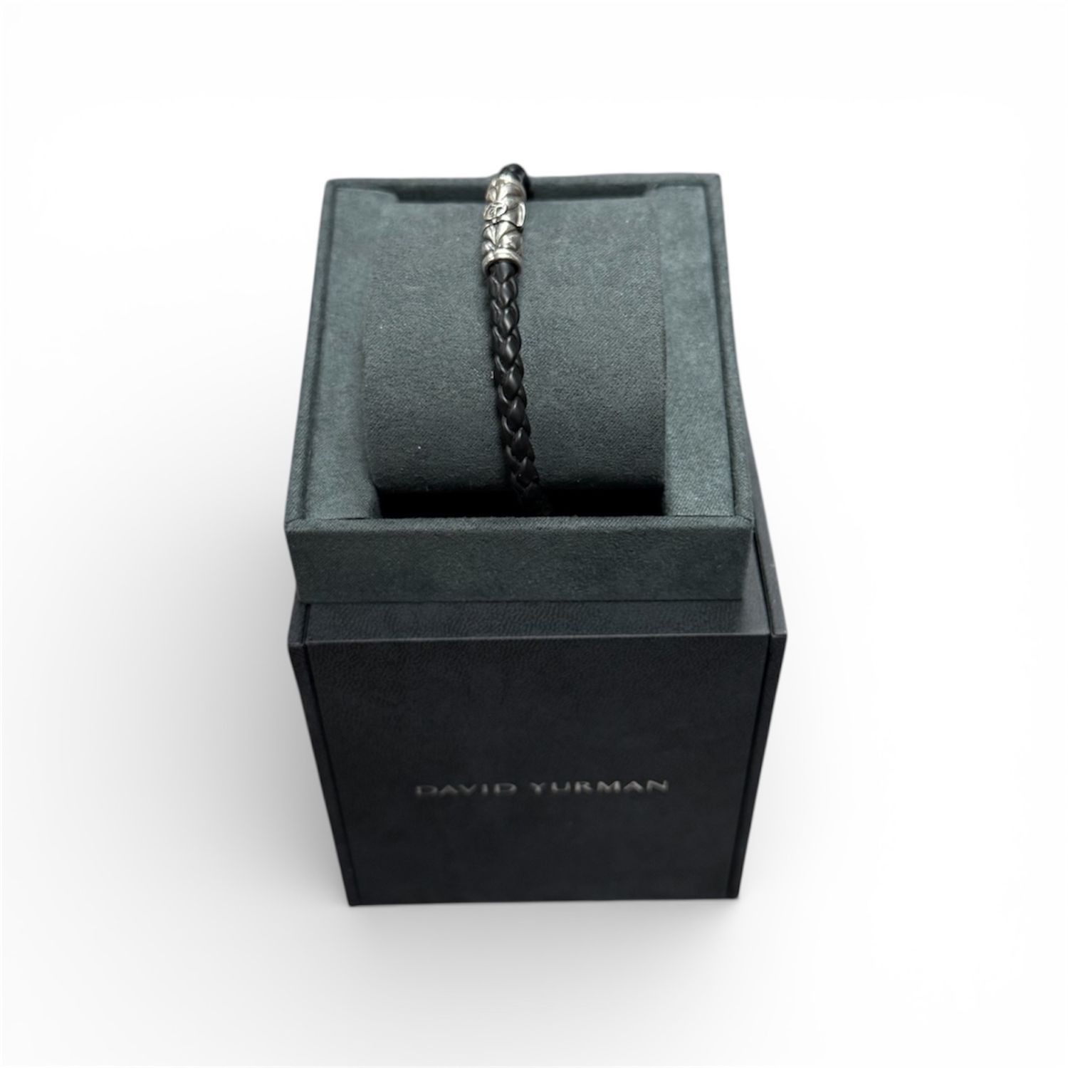 DAVID YURMAN CHEVRON BLACK RUBBER BRACELET SILVER
