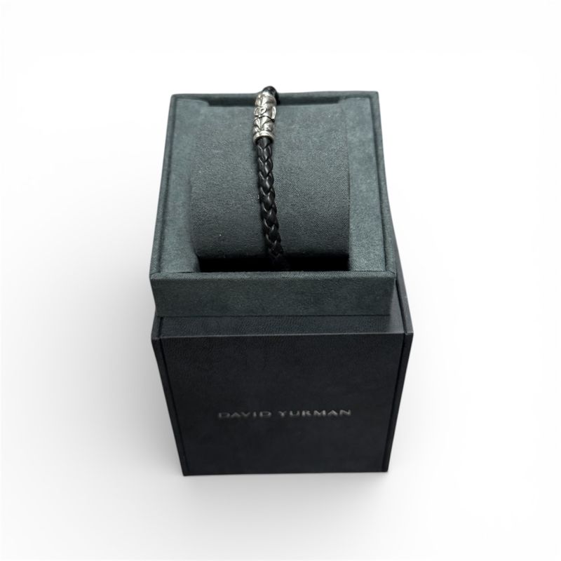 DAVID YURMAN CHEVRON BLACK RUBBER BRACELET SILVER