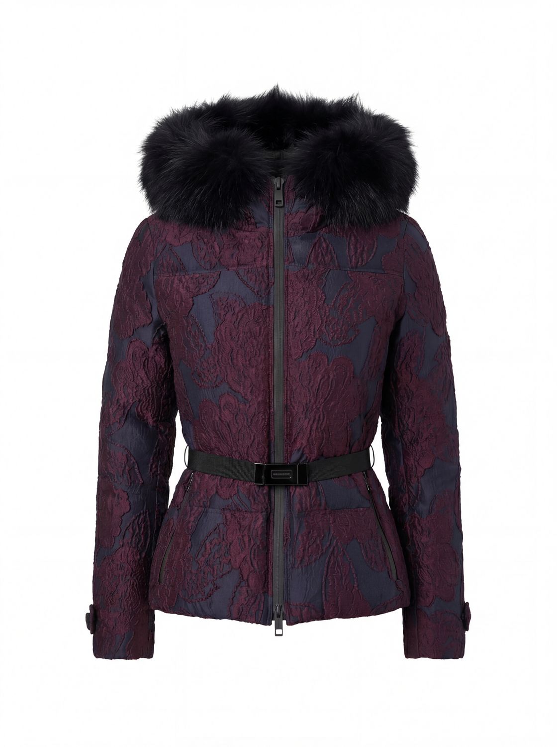 BURBERRY LONDON BROCADE JACKET WITH FUR HOOD (6) PURPLE