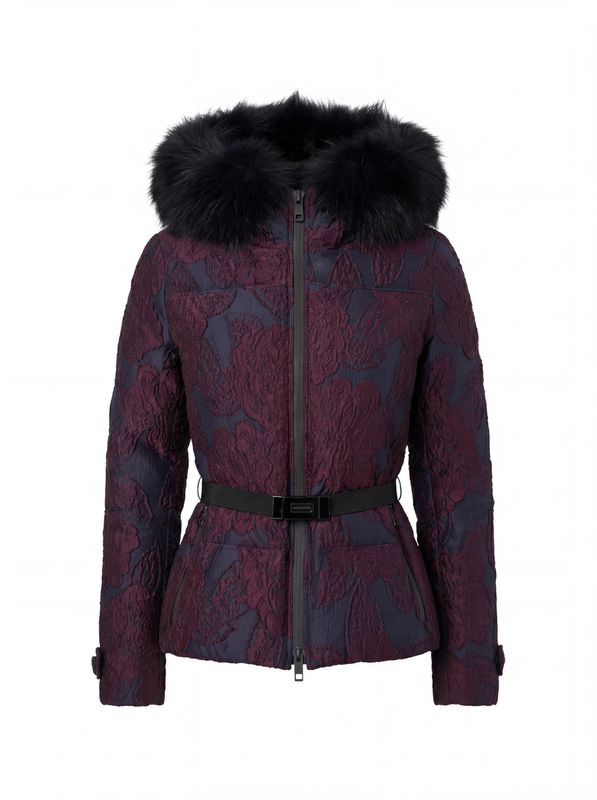 BURBERRY LONDON BROCADE JACKET WITH FUR HOOD (6) PURPLE