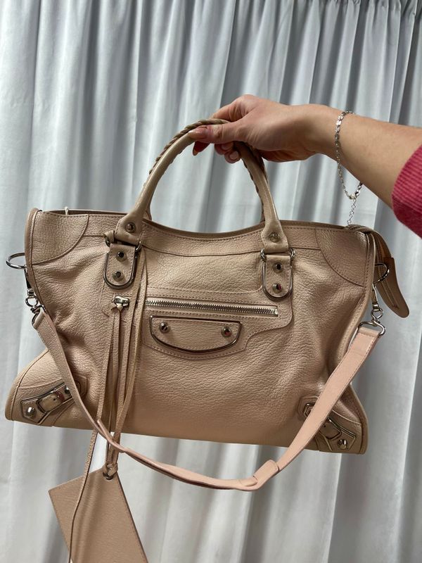 BALENCIAGA SILVER NUDE METALLIC EDGE CITY BAG