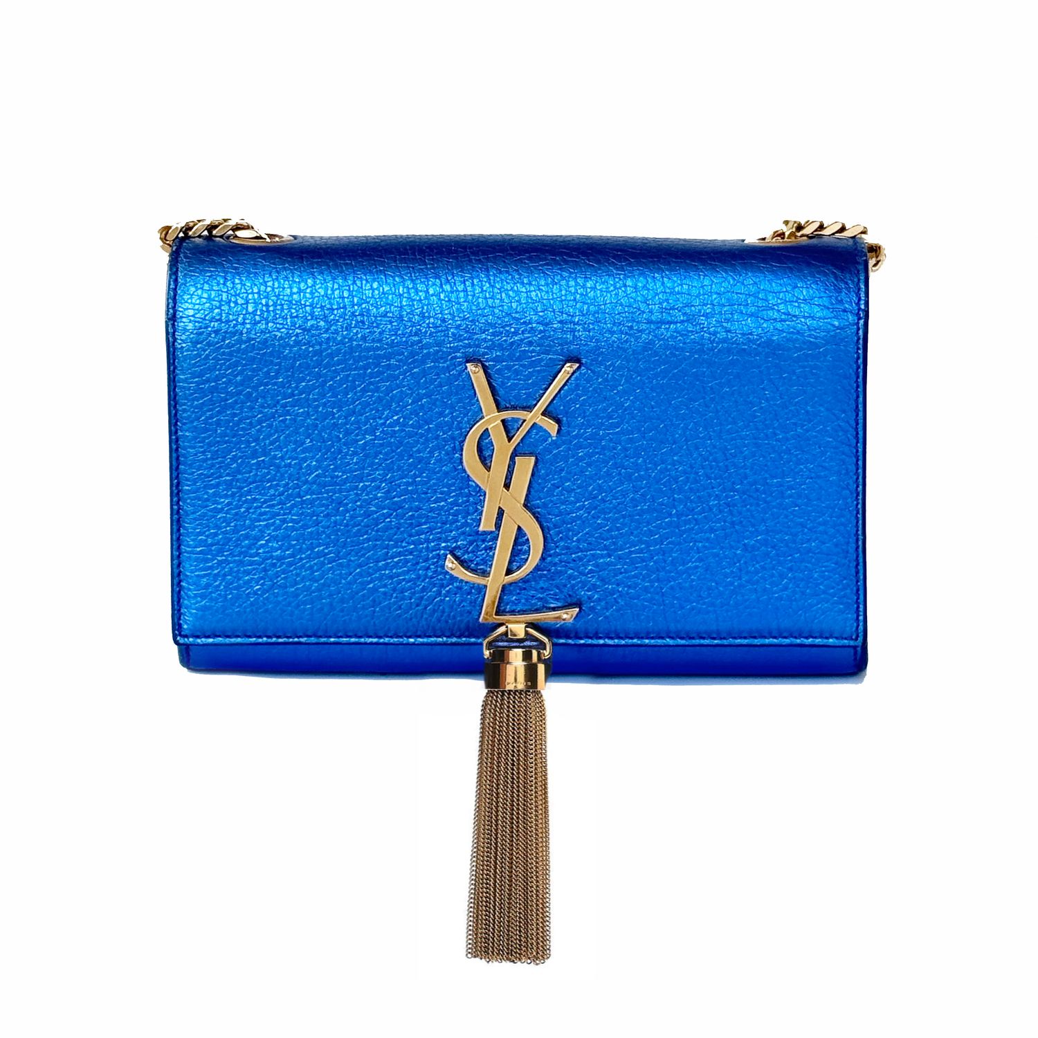 SAINT LAURENT SMALL KATE CLASSIC TASSEL SATCHEL METALLIC BLUE ROYAL SHOULDER BAG