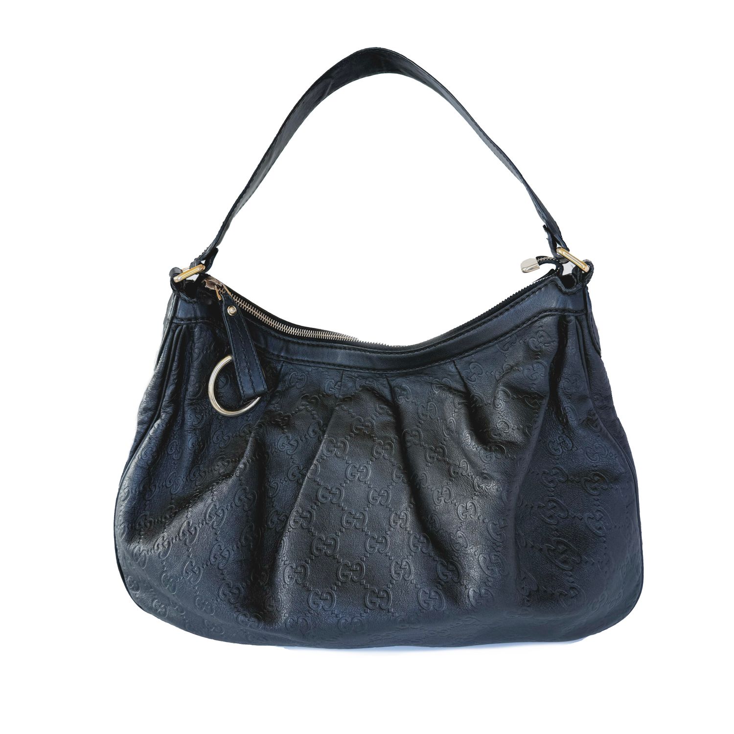 GUCCI BLACK GG SIGNATURE MEDIUM SUKEY HOBO SHOULDER BAG