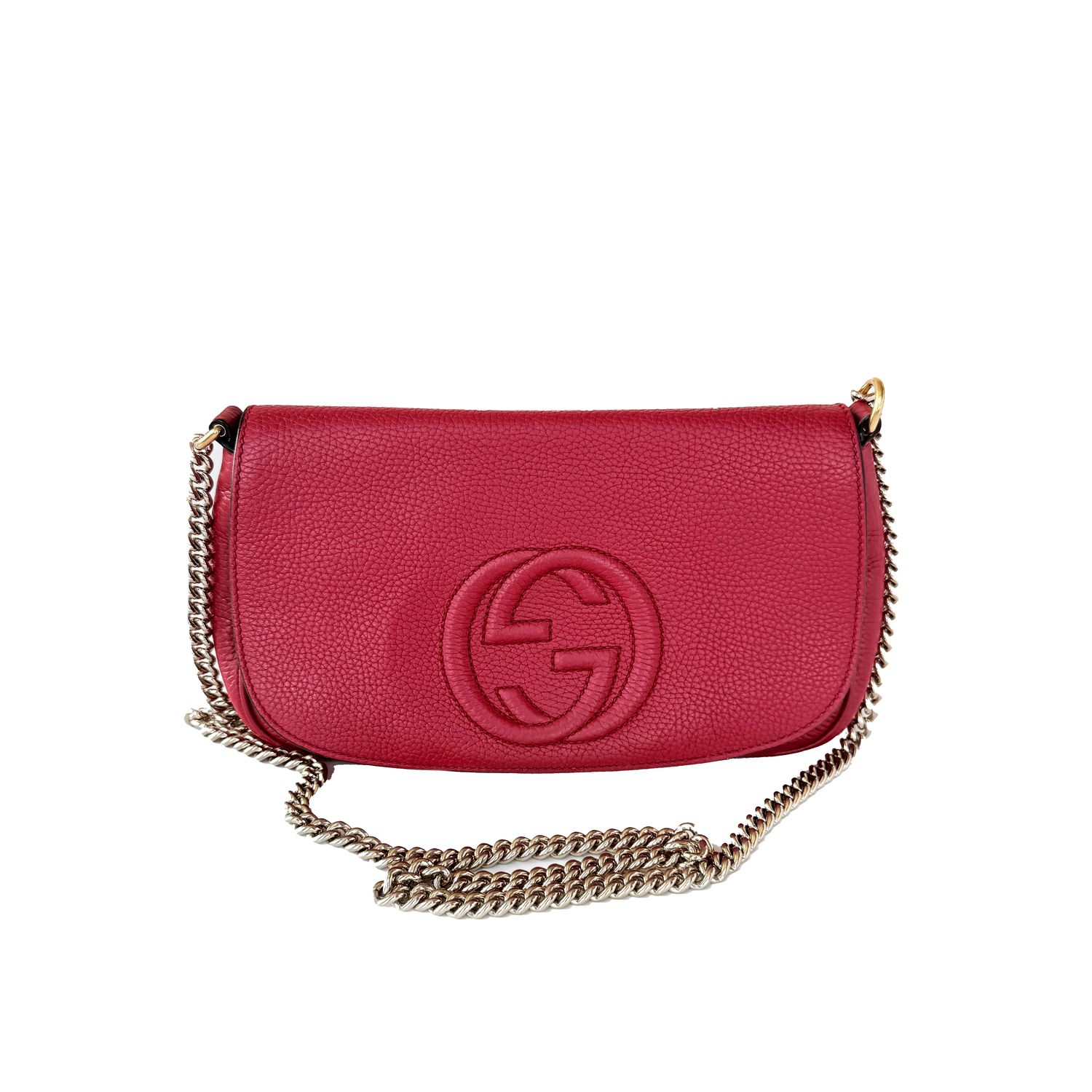 GUCCI RED LEATHER SOHO CHAIN FLAP CROSSBODY BAG