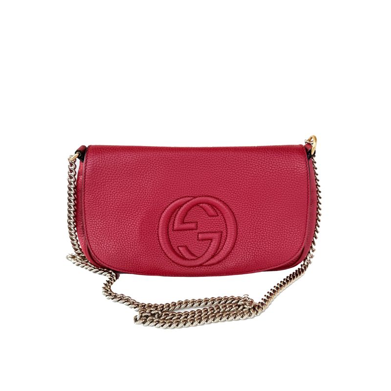 GUCCI RED LEATHER SOHO CHAIN FLAP CROSSBODY BAG