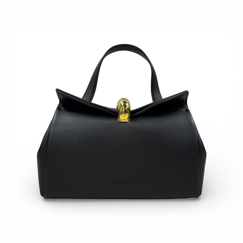 JACQUEMUS THE SMALL VALERIE FOLDED BAG BLACK LEATHER