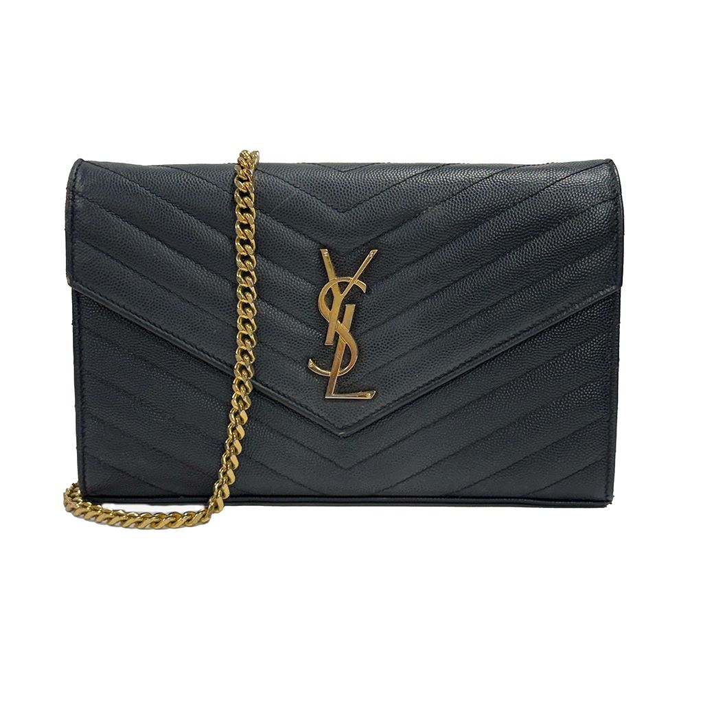 SAINT LAURENT GRAIN DE POUDRE BLACK WALLET CHAIN CASSANDRE BAG GOLD (PRE LOVED)