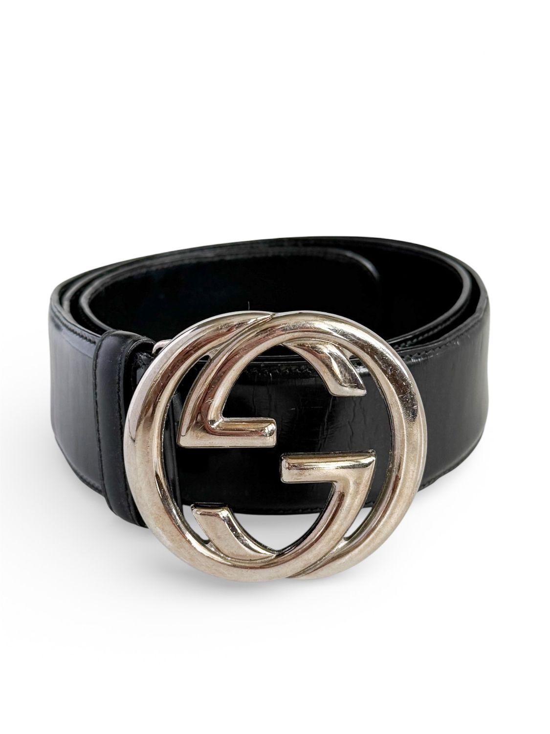 GUCCI PATENT LEATHER BELT GG BUCKLE SILVER TONE 40