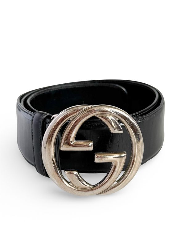 GUCCI PATENT LEATHER BELT GG BUCKLE SILVER TONE 40