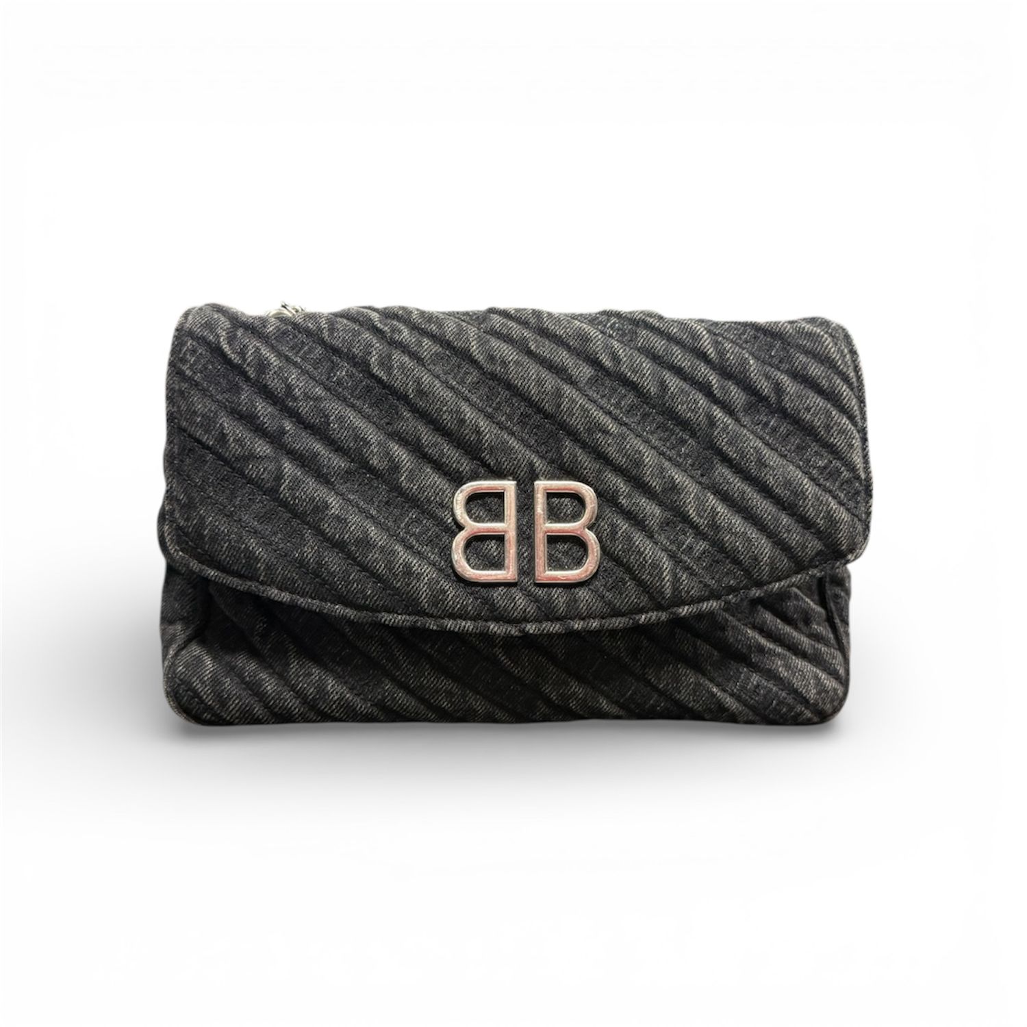 BALENCIAGA BB CHAIN CROSSBODY BAG DESTROYED DENIM