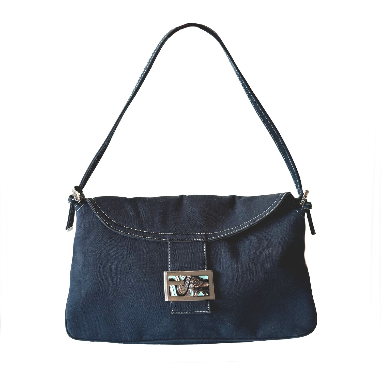 FENDI NAVY DENIM COTTON X PUCCI BAGUETTE SHOULDER BAG RARE